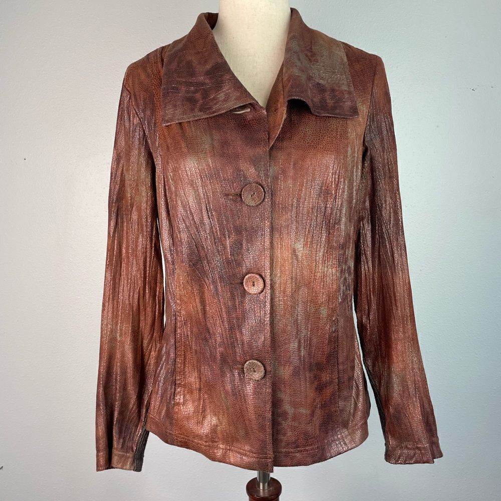 TRIBAL Button Down Large Collar Top Size M